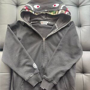 Bape Black Zip Up Sweater with Camo Hood